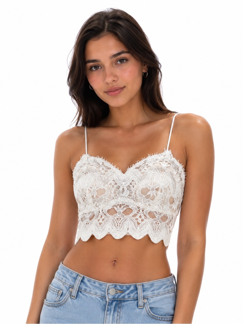FP One Free People White Crochet Lace Bralette Crop Top Size S/P